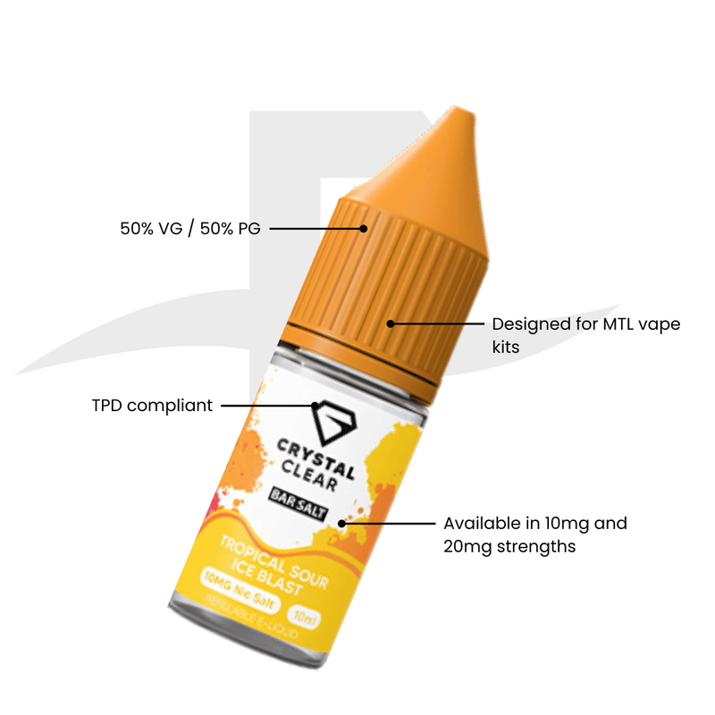 Crystal Clear Bar Nic Salts 10ml - Tropical Sour Ice Blast