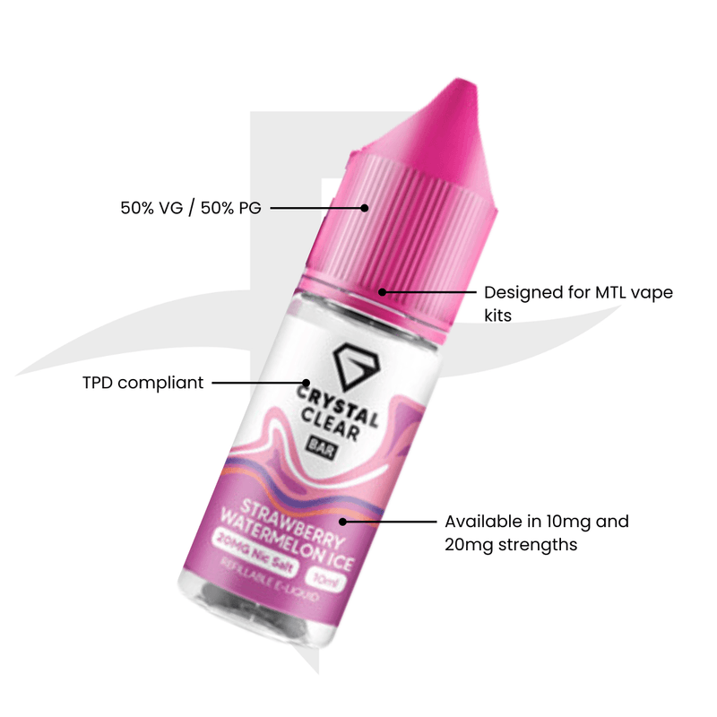 Crystal Clear Bar Nic Salts 10ml - Strawberry Watermelon Ice
