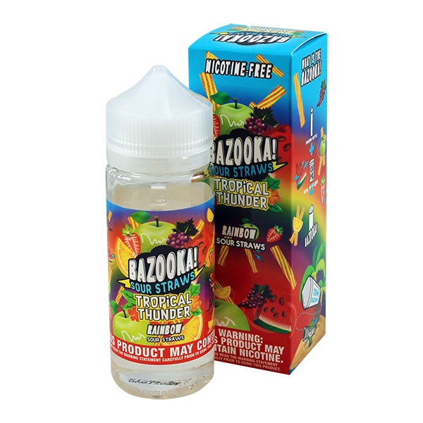 Bazooka Sour Straws - Tropical Thunder Rainbow 0mg 100ml Shortfill